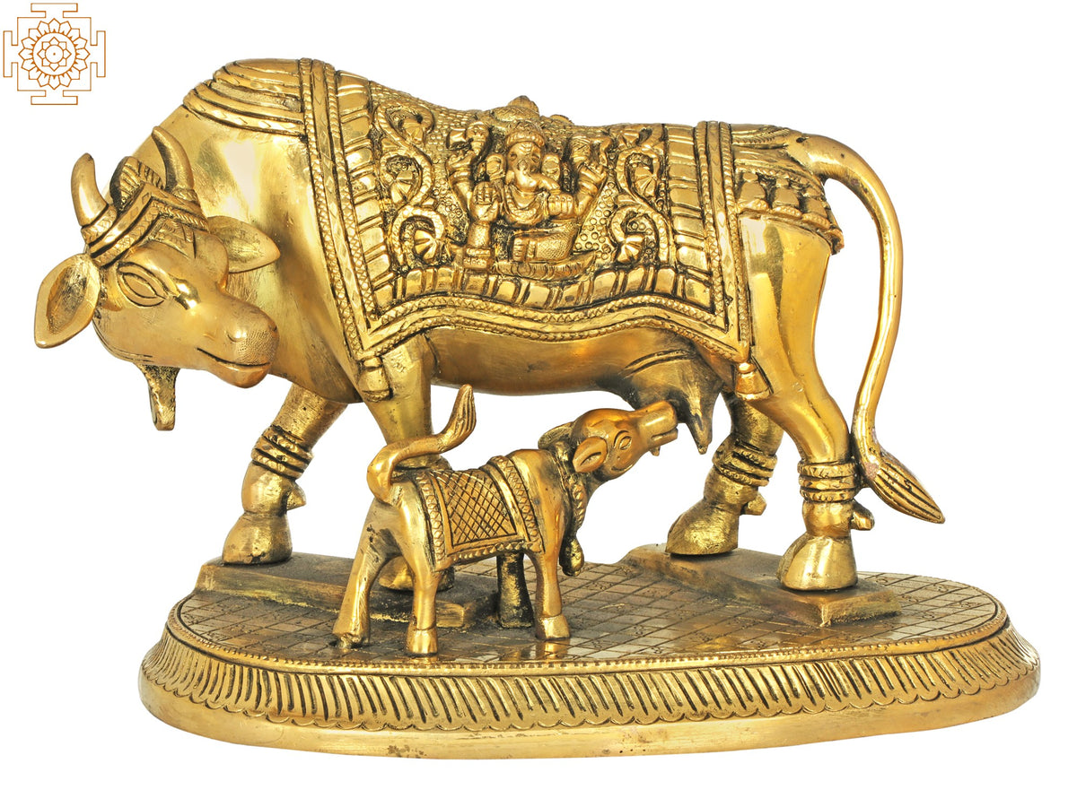 9" Mother Cow with Calf In Brass | Handmade | Made In India