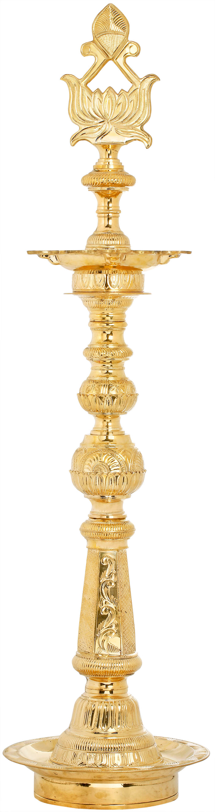 46" Large Size Auspicious Lotus Lamp in Brass | Handmade | Made in India