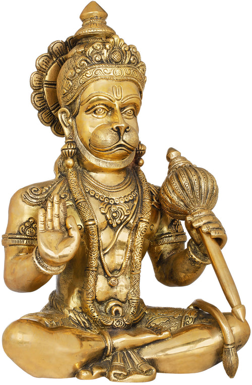 14" Blessing Hanuman Brass Statue Handmade