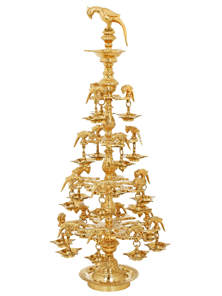 37" Large Brass Twenty-Two Parrots Lamp Statue