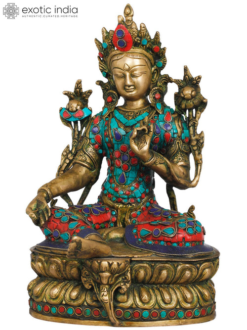 12" Green Tara Tibetan Buddhist Brass Statue Handmade