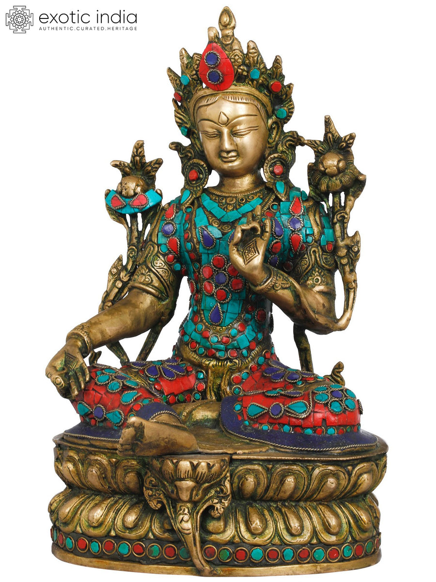 12" Green Tara Tibetan Buddhist Brass Statue Handmade