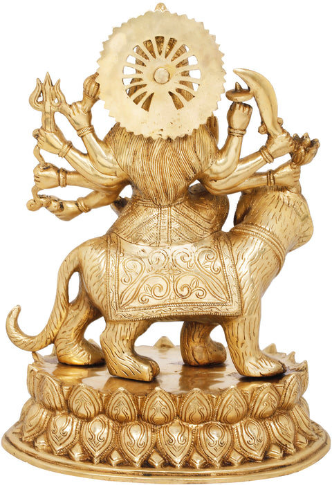 15" Goddess Durga In Brass | Handmade | Made In India