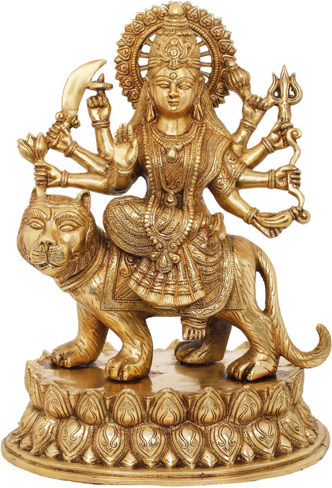 15" Goddess Durga In Brass | Handmade | Made In India