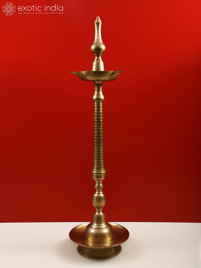 45" South Indian Large Wick Lamp in Brass | Handmade Diya for Puja