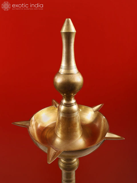45" South Indian Large Wick Lamp in Brass | Handmade Diya for Puja