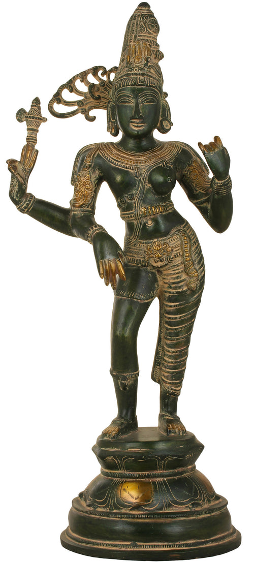 19" Ardhanarishvara Brass Statue Handmade Shiva-Shakti Idol