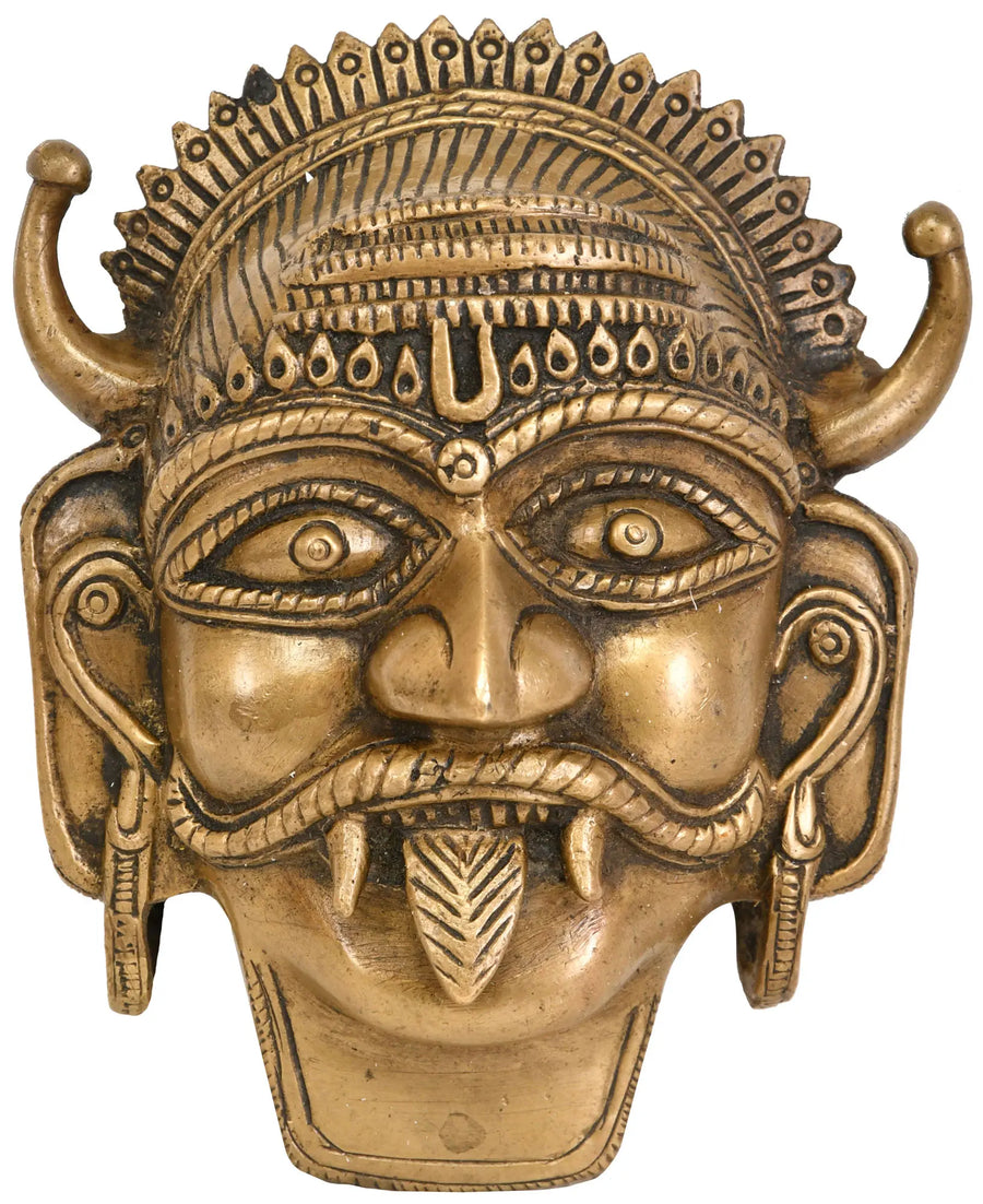 5" Bhairava Brass Wall Hanging Mask Handmade