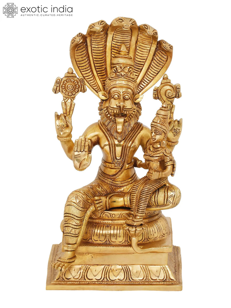 13" Narasimha With Bhudevi Handmade Brass Statue