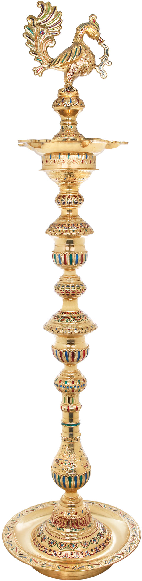 66" Superfine Super Large Lamp with Meenakari Work in Brass | Handmade | Made in India
