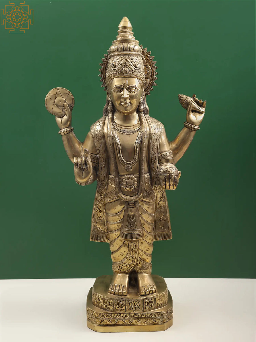 34" Large Dhanvantari Brass Statue Handmade for Pooja