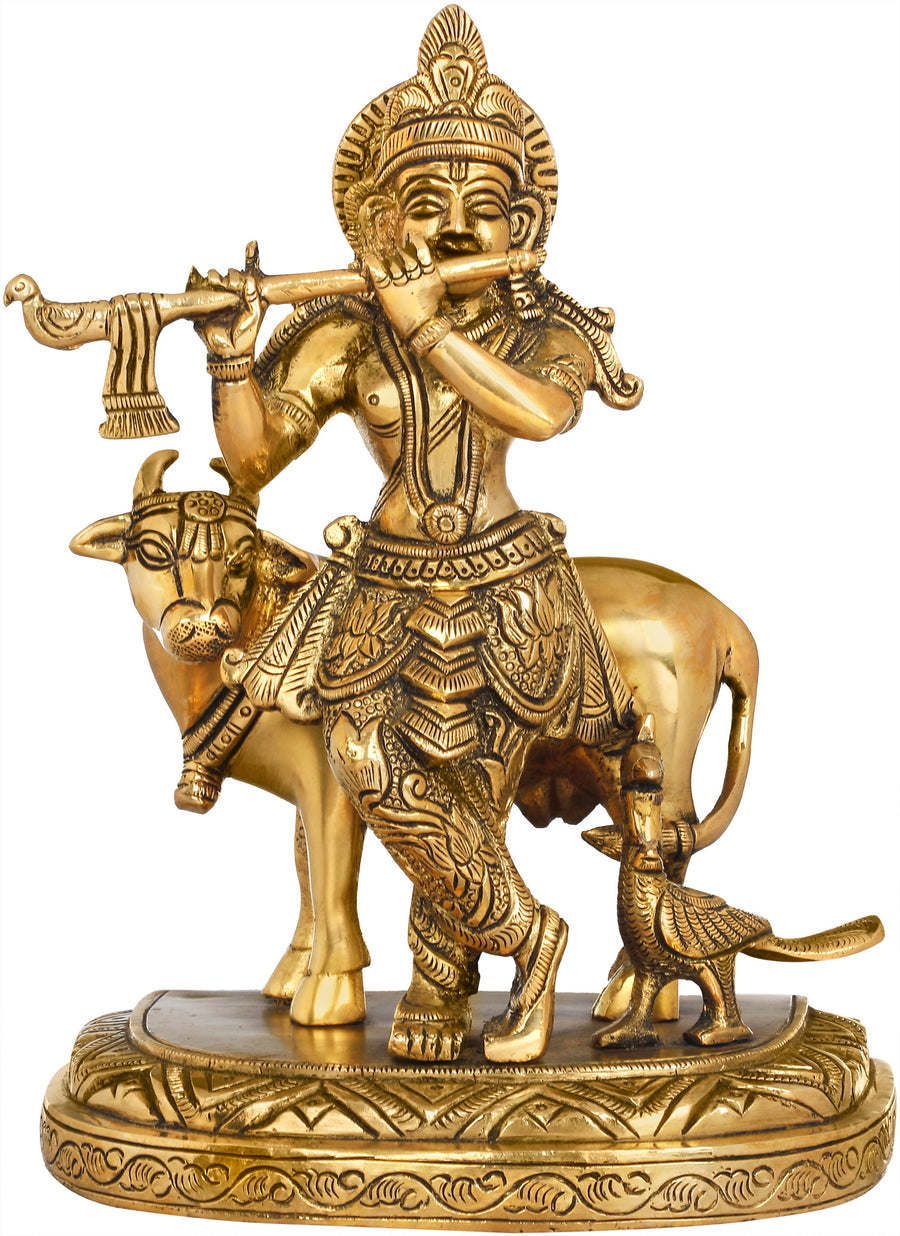 7" Murlidhara Gopala Brass Statue - Handmade