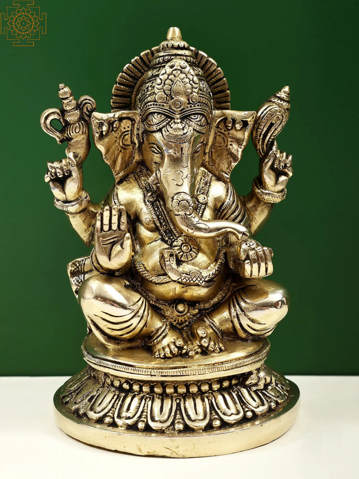 8" Lord Ganesha Handmade Brass Statue for Pooja