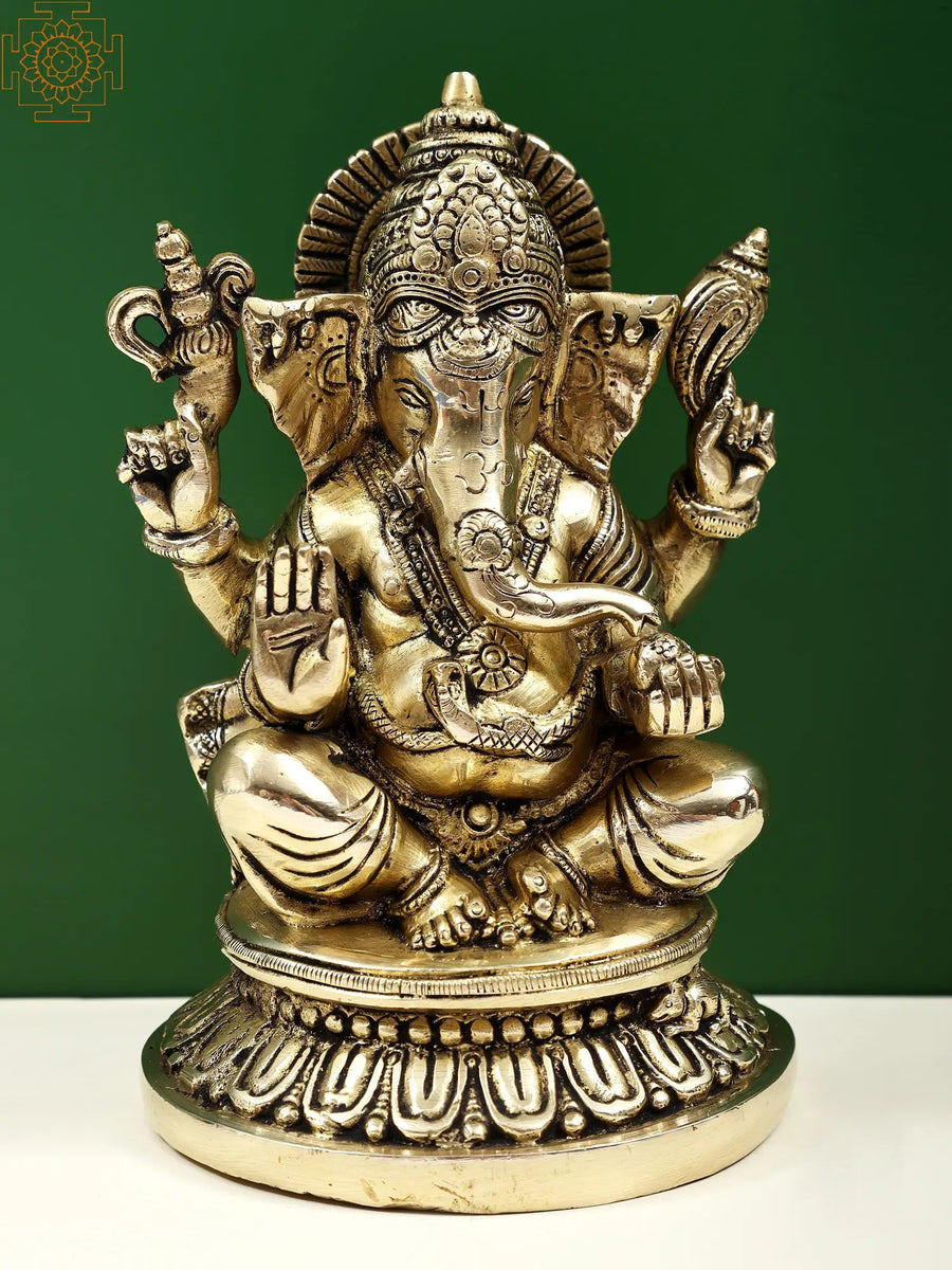 8" Lord Ganesha Handmade Brass Statue for Pooja