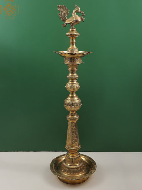 42" Superfine Engraved Peacock Lamp (Annam Lamp) Large Size in Brass