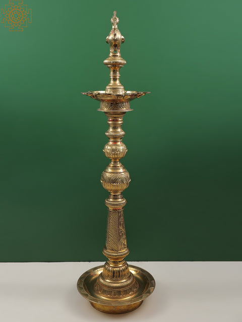 42" Superfine Engraved Peacock Lamp (Annam Lamp) Large Size in Brass
