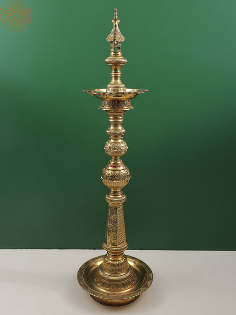 42" Superfine Engraved Peacock Lamp (Annam Lamp) Large Size in Brass