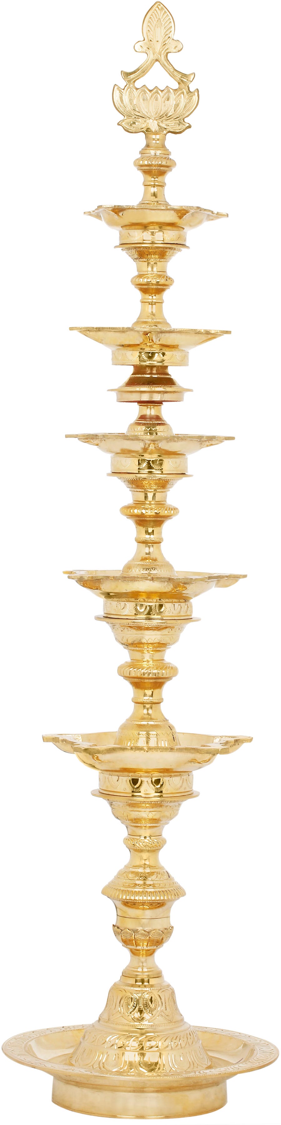 40" Large Lotus Lamp Five-Wick Brass Statue Handmade