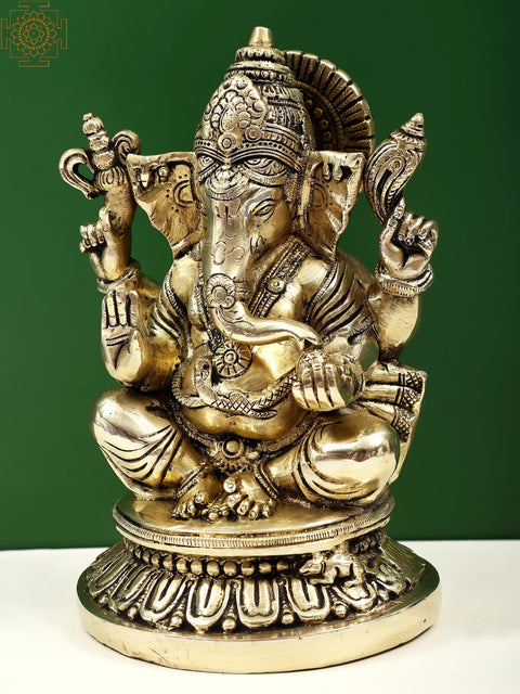 8" Lord Ganesha In Brass | Handmade | Made In India