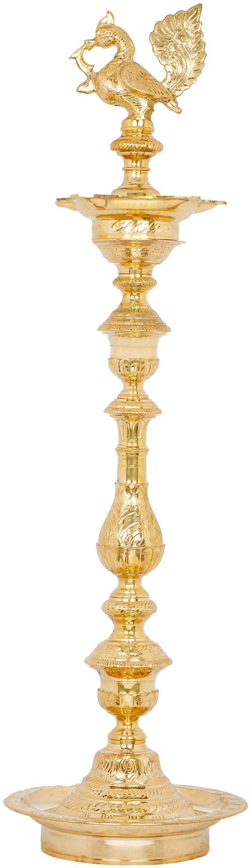 48" Large Brass Peacock Lamp Handmade Annam Statue