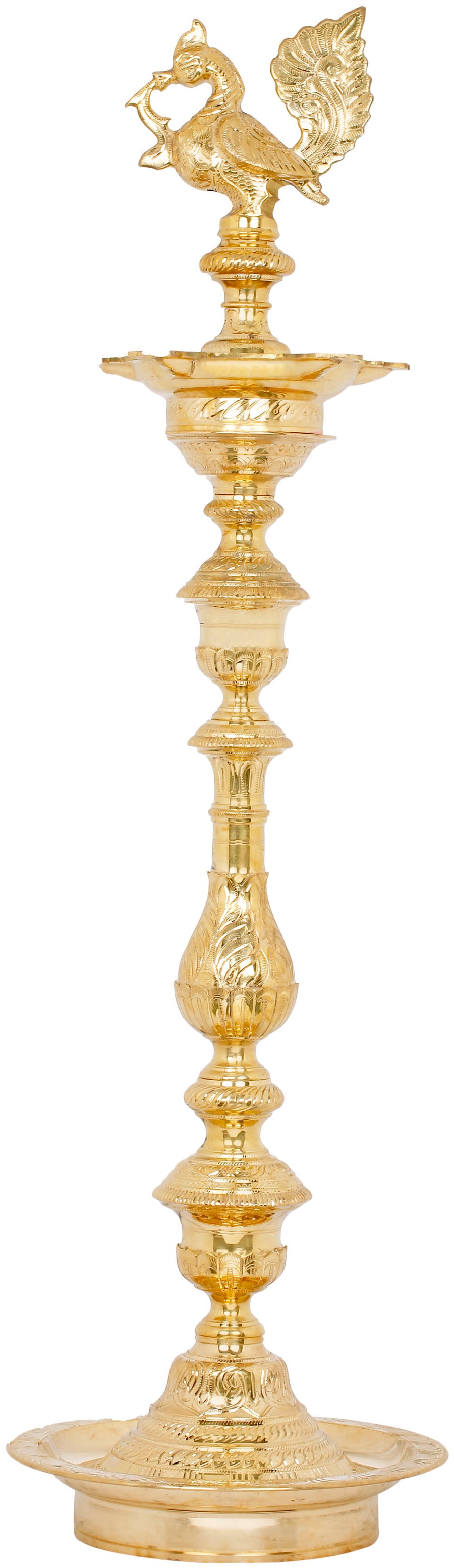 48" Large Brass Peacock Lamp Handmade Annam Statue