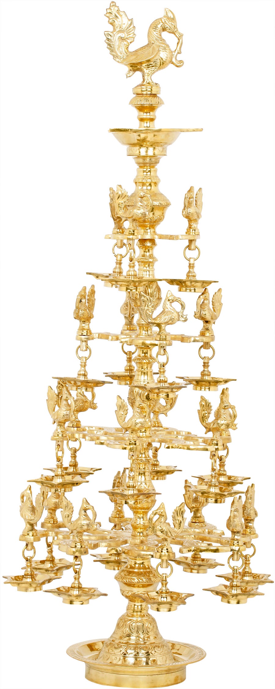 39" Large Brass Peacock Lamp with Twenty-Two Peacocks Handmade Statue
