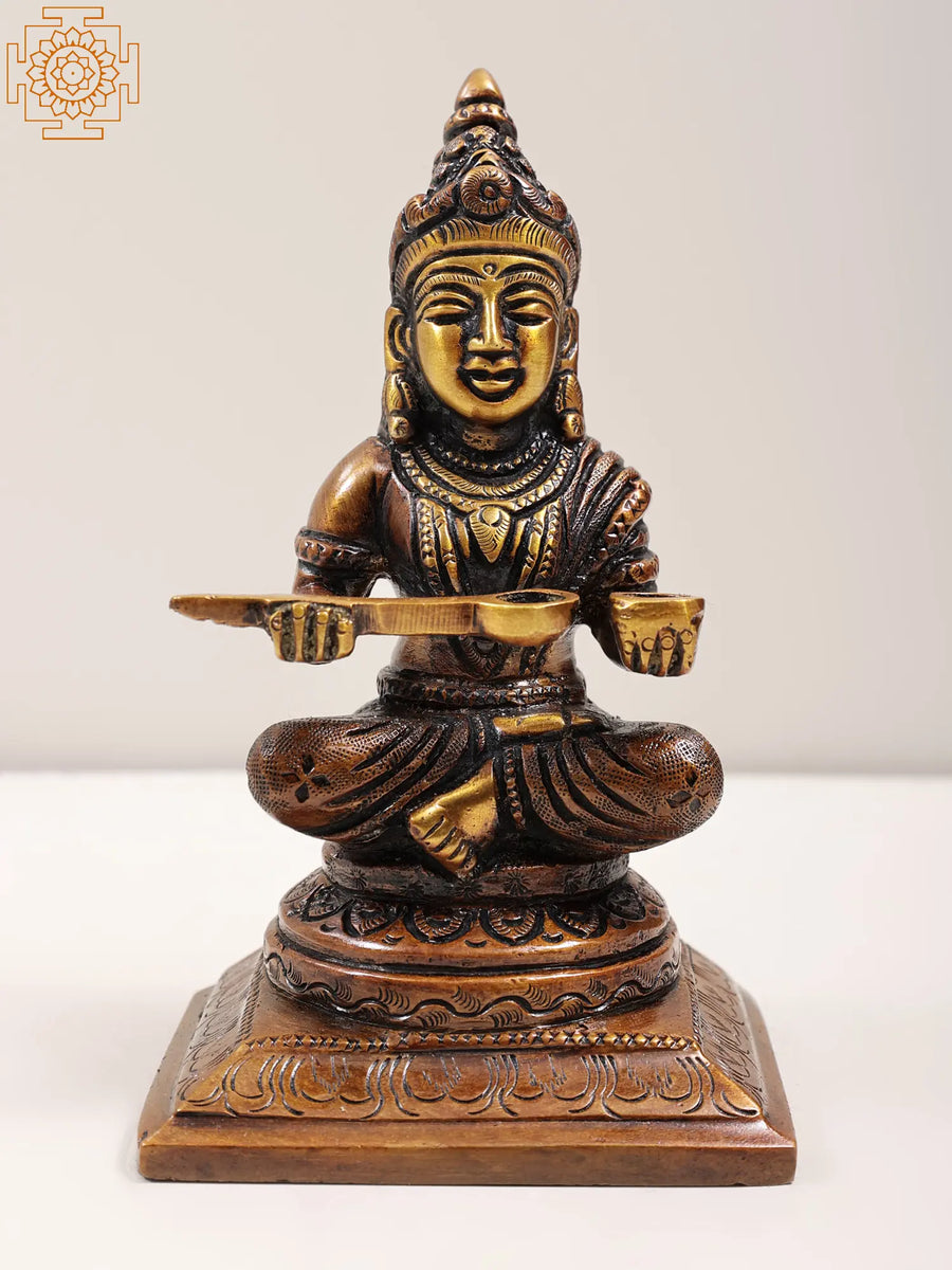 6" Annapurna Devi Handmade Brass Idol for Pooja