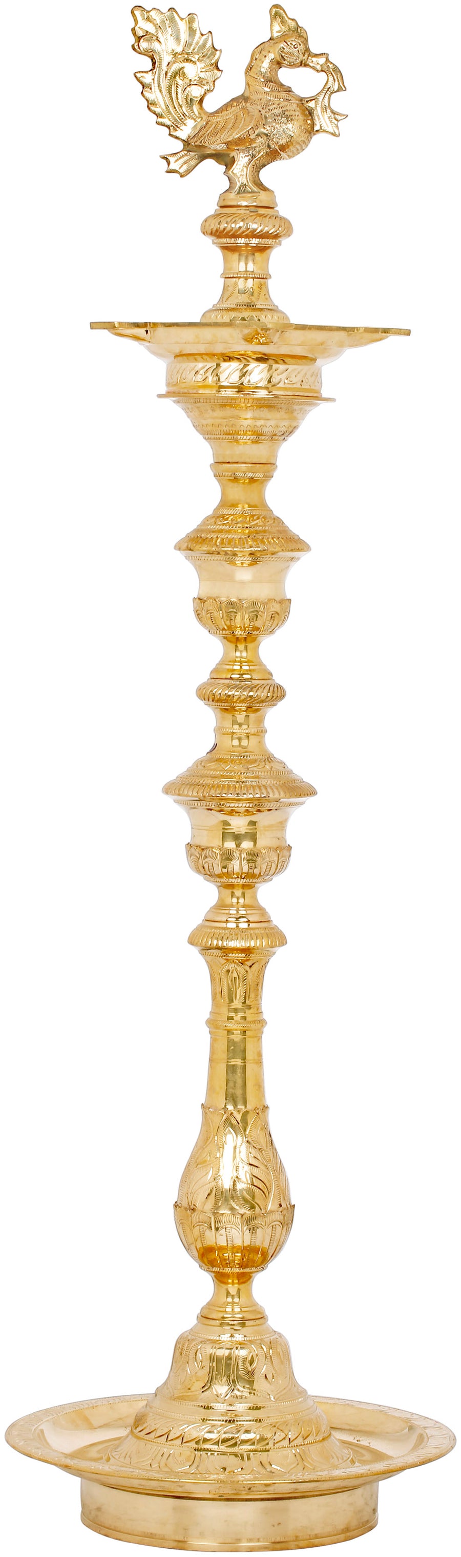 43" Brass Peacock Annam Lamp Handmade Statue