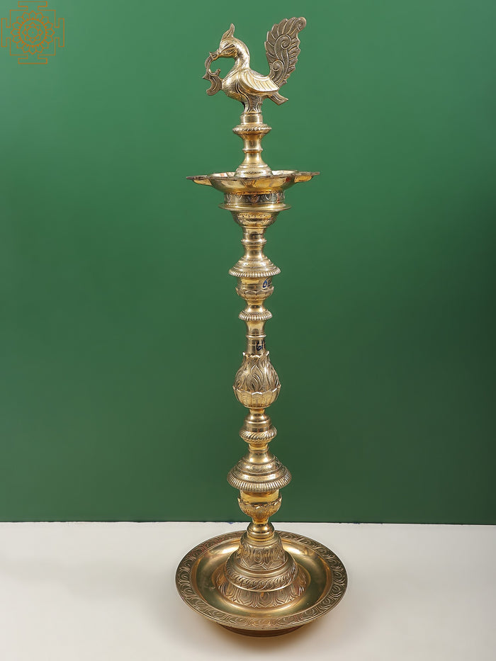33" Brass Peacock Table Lamp for Home Decor
