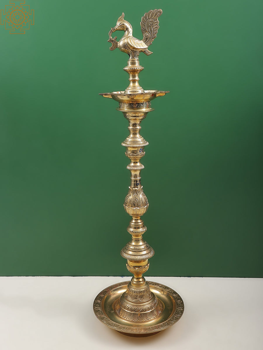33" Brass Peacock Table Lamp for Home Decor