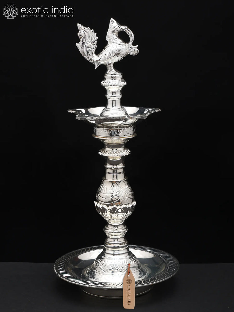 13" Brass Peacock Annam Oil Lamp for Pooja