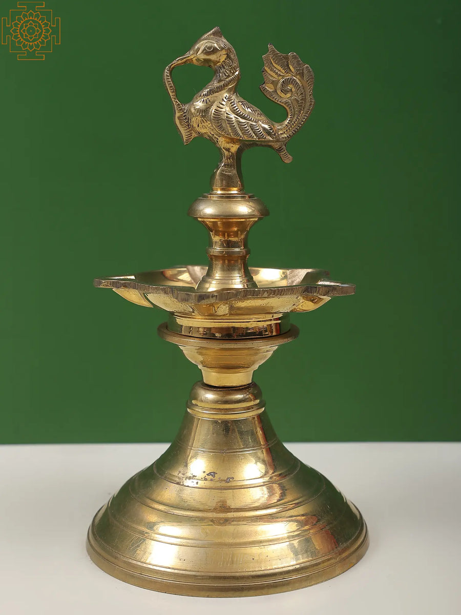 7" Brass Peacock Oil Lamp Handmade Diya Statue