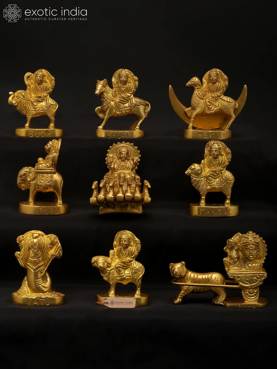 2" Small Navagraha Brass Statue Set for Pooja