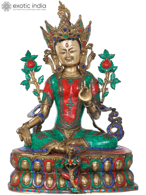 33" Handmade Brass Emerald Tara Bodhisattva Statue for Home Decor