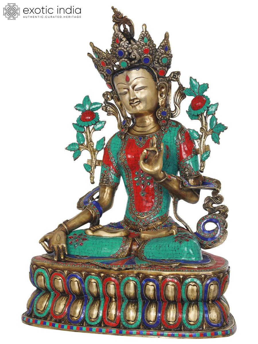 33" White Tara Brass Statue - Tibetan Buddhist Deity Handmade