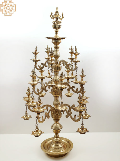 57" Handmade Lakshmi Brass Lamp with Profusion Design