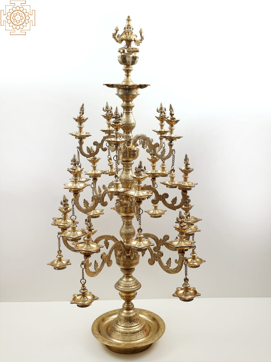 57" Handmade Lakshmi Brass Lamp with Profusion Design
