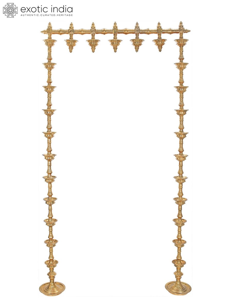 86" South Indian Traditional Brass Lamp Handmade Statue