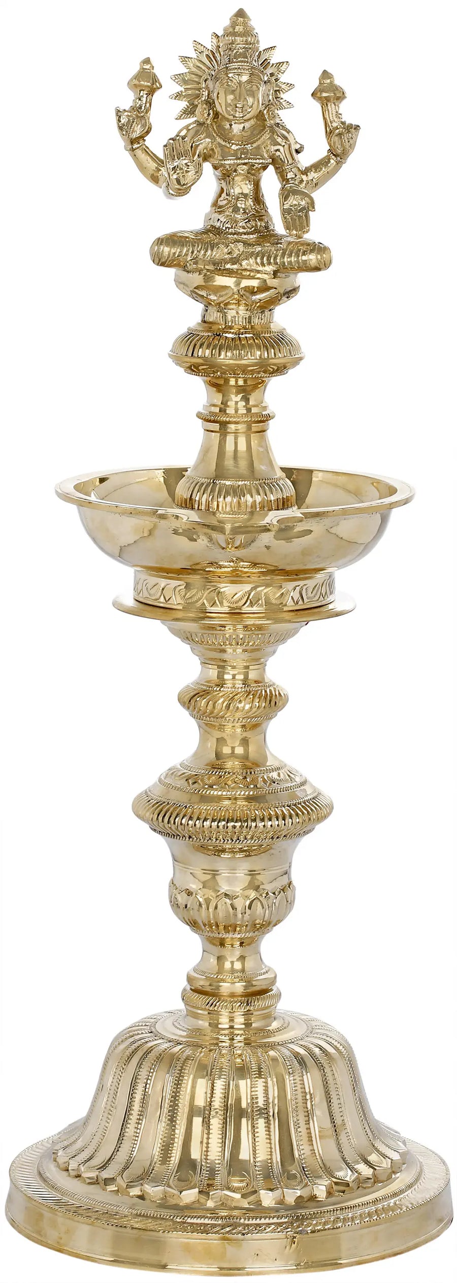 22" Handmade Brass Goddess Lakshmi Lamp for Prosperity