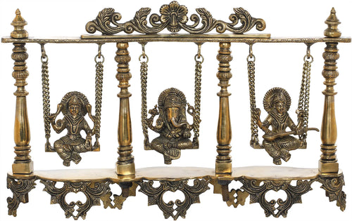 23" Brass Lakshmi Ganesha Saraswati Swing Statue Handmade