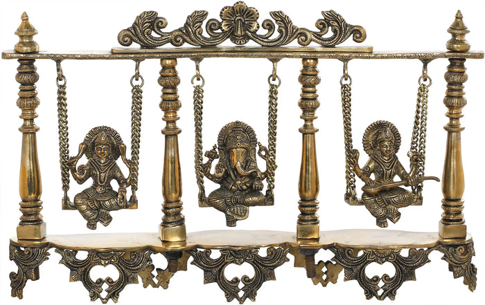 23" Brass Lakshmi Ganesha Saraswati Swing Statue Handmade