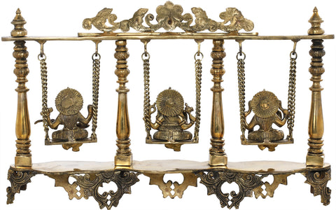 23" Lakshmi Ganesha Saraswati On a Swing In Brass | Handmade | Made In India