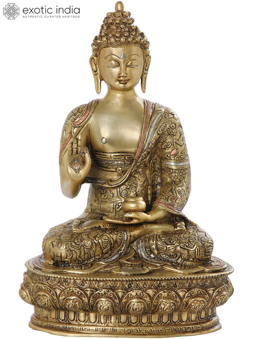 12" Handmade Tibetan Buddhist Preaching Buddha Brass Statue