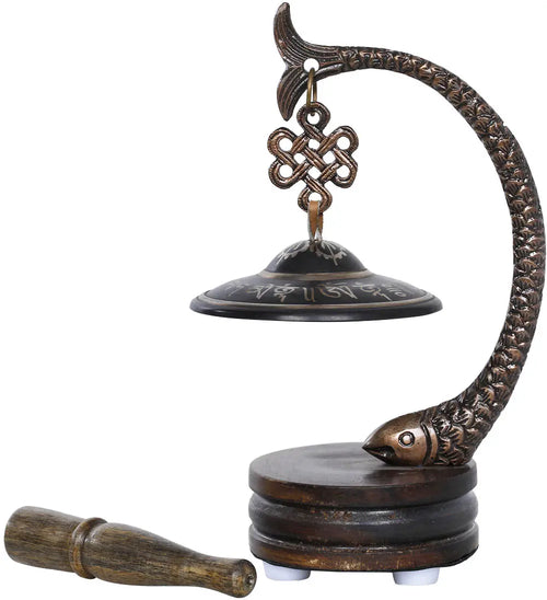 Endless Knot Brass Gong on Fish Stand Statue