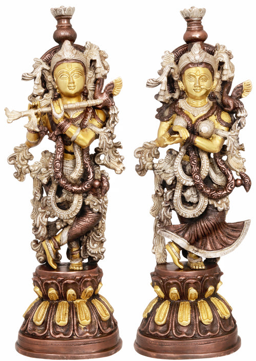 20" Handmade Radha Krishna Brass Statue for Pooja
