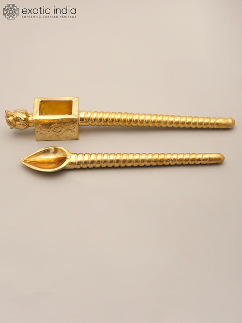 Lion Head Brass Homa Spoon Set for Vedic Pooja
