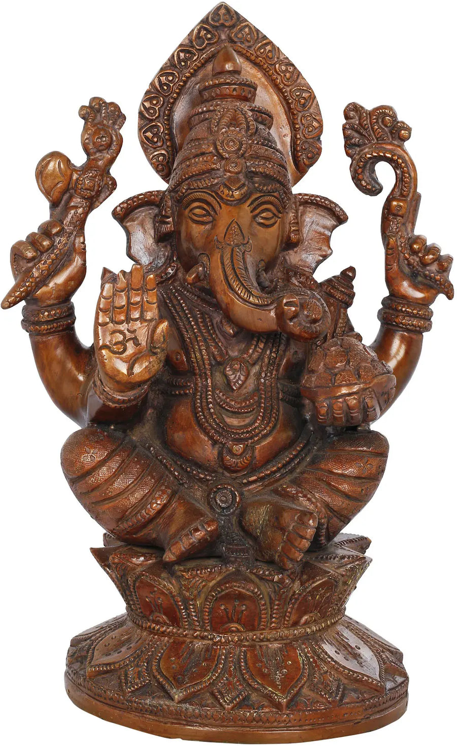 9" Seated Ganesha Brass Idol Handmade