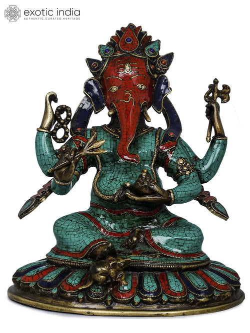 11" Handmade Nepalese Ganesha Brass Statue for Pooja