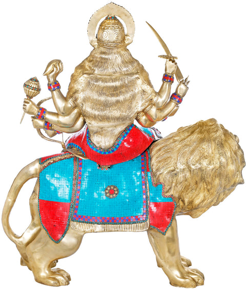 43" Large Ashtabhuja-dhari Simhavahini Goddess Durga In Brass | Handmade | Made In India