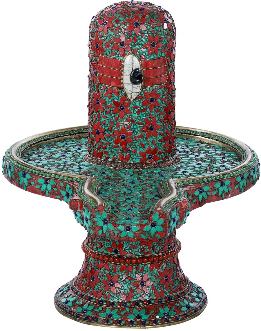 18" Handmade Brass Shiva Linga Statue with Inlay Work